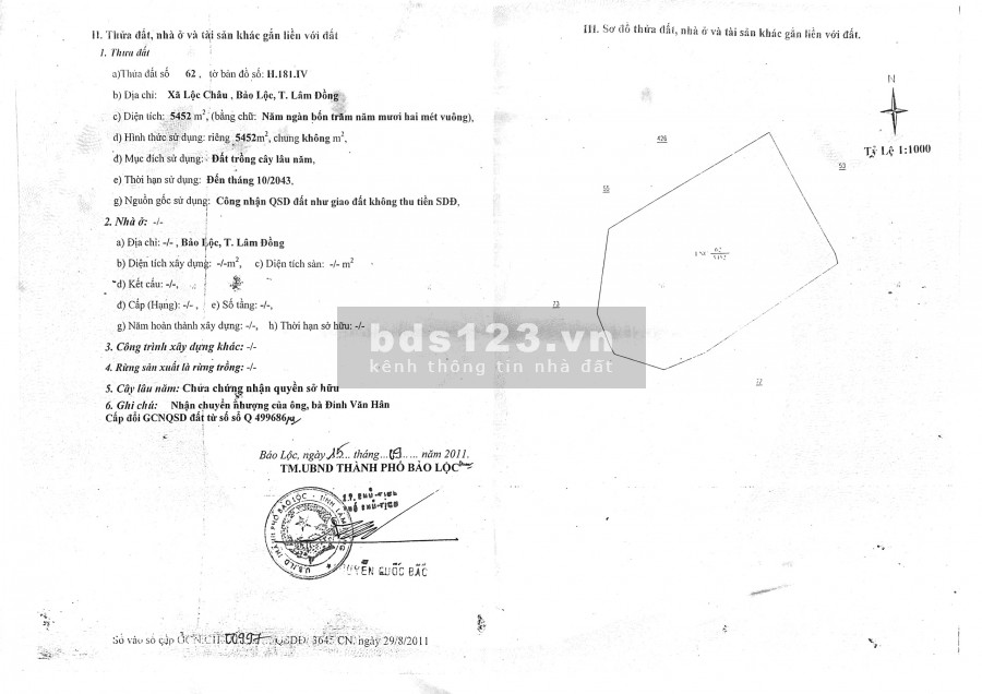 60. Cần bán lô đất đường Đinh Công Tráng, xã Lộc Châu, tp.Bảo Lộc