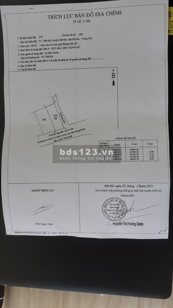 Bán lô đất 2 mặt tiền thị trấn đất đỏ BRVT
