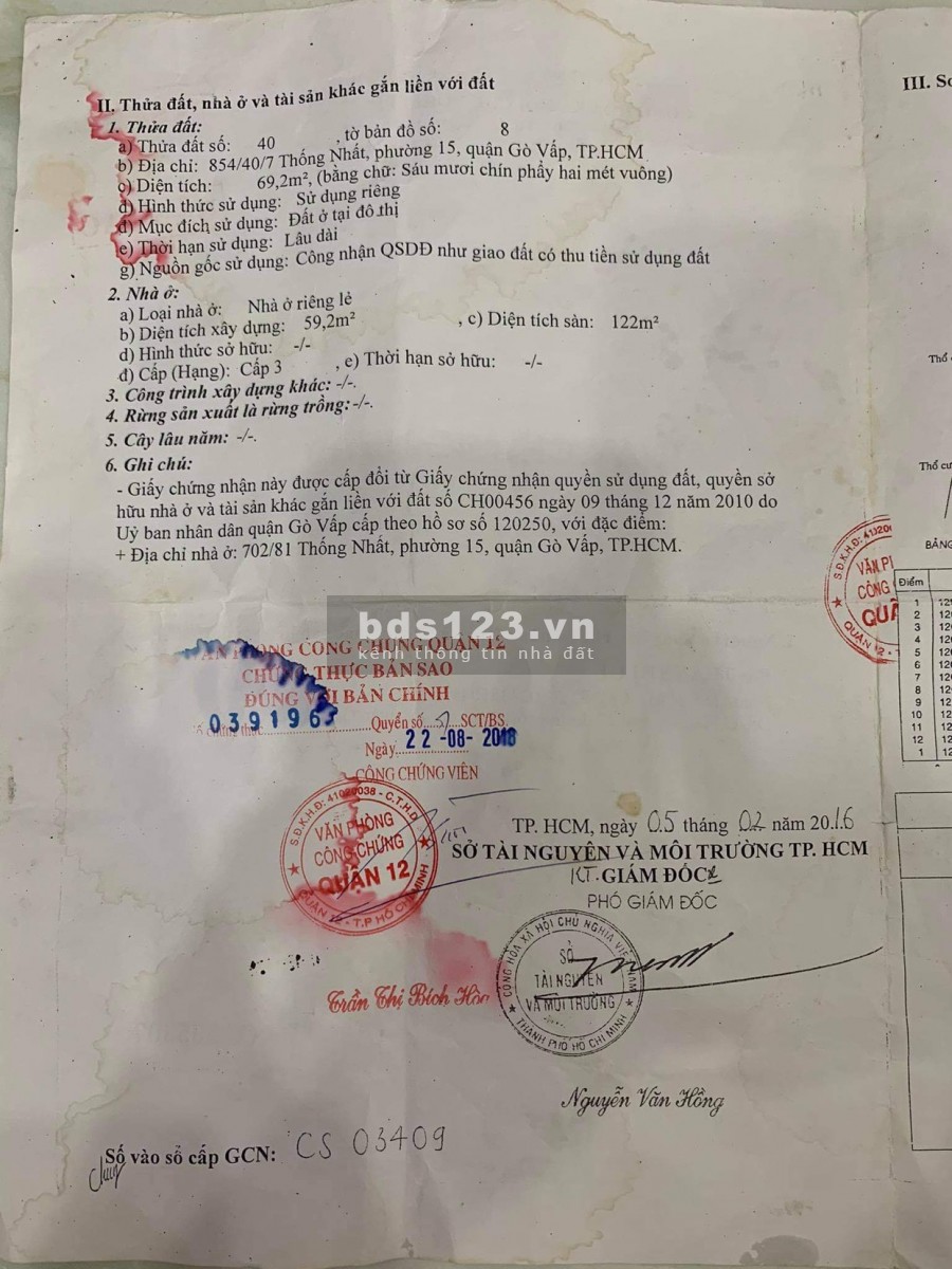 BÁN NHÀ THỐNG NHẤT P.15, G. GÒ VẤP 2MT HẺM THOÁNG MÁT, GẦN CHỢ, CÔNG VIÊN