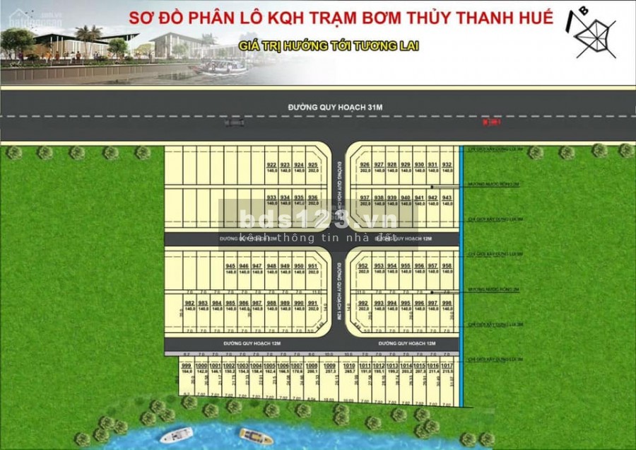BÁN NHANH LÔ ĐẤT KQH TRẠM BƠM THỦY THANH VỊ TRÍ 3 MẶT THOÁNG VIEW SÔNG 8 TRIỆU/M2
