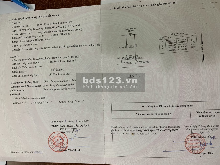 Cần bán gấp căn nhà đường Tú Xương ngay Uỷ Ban Nhân Dân Quận 9
