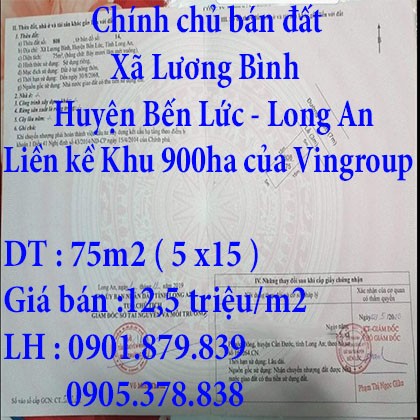 Chính chủ bán đất Xã Lương Bình, Huyện Bến Lức Long An Liền kề khu 900ha của Vingroup