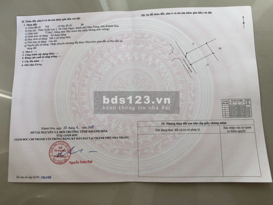 Bán đất thổ cư 77m2 gần Đảo Gà xã Vĩnh Ngọc, Nha Trang giá rẻ