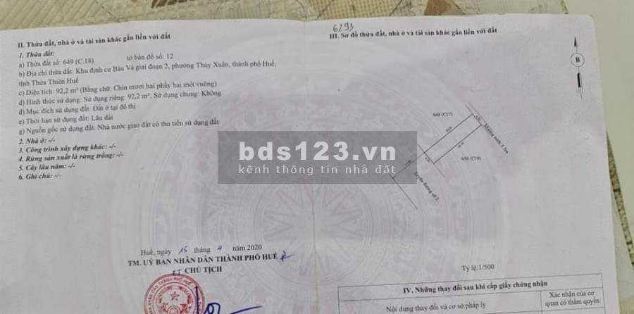 Bán khu đất đẹp KQH Bàu Vá giai đoạn 2, phường Thuỷ Xuân, Diện tích: 92,2m2, Giá Tốt ️