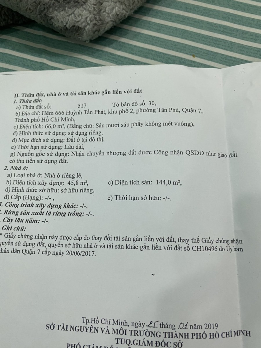 Chính chủ cần bán nhà ở Hẻm 666 Huỳnh Tấn Phát, phường Tân Phú, Quận 7