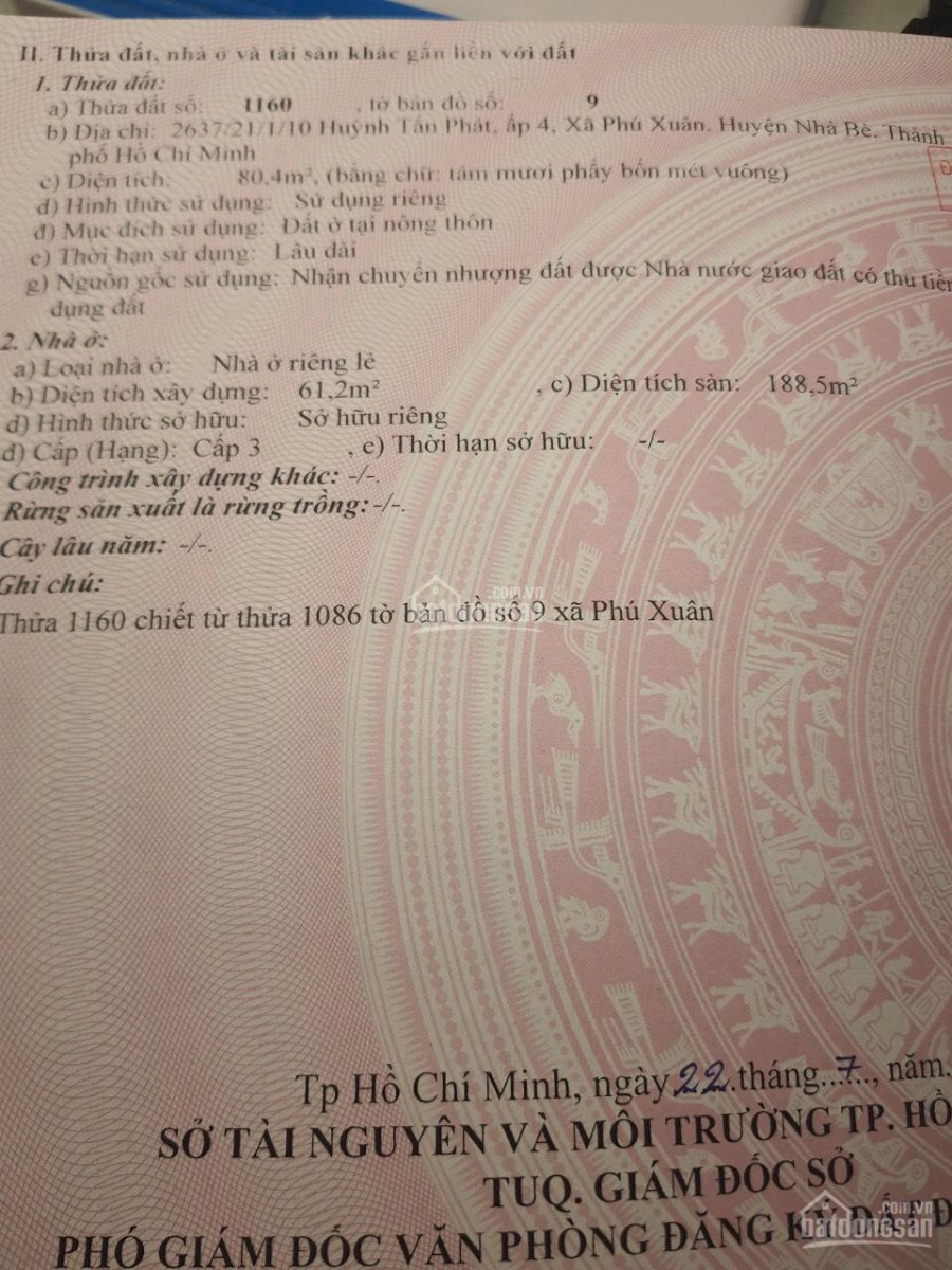 CẦN BÁN NHÀ PHỐ HUỲNH TẤN PHÁT XÃ PHÚ XUÂN HUYỆN NHÀ BÈ TPHCM