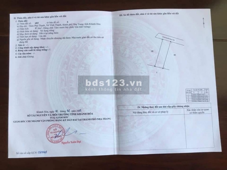 Bán lô đất Xã Vĩnh Thạnh Thành phố Nha Trang Khánh Hòa