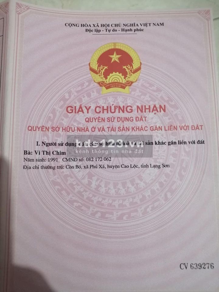 CẦN BÁN GẤP LÔ ĐẤT THỔ CƯ (ĐẤT Ở ĐÔ THỊ ) Phường Chi Lăng, Tp.Lạng Sơn ( cuối đường Đèo Giang )