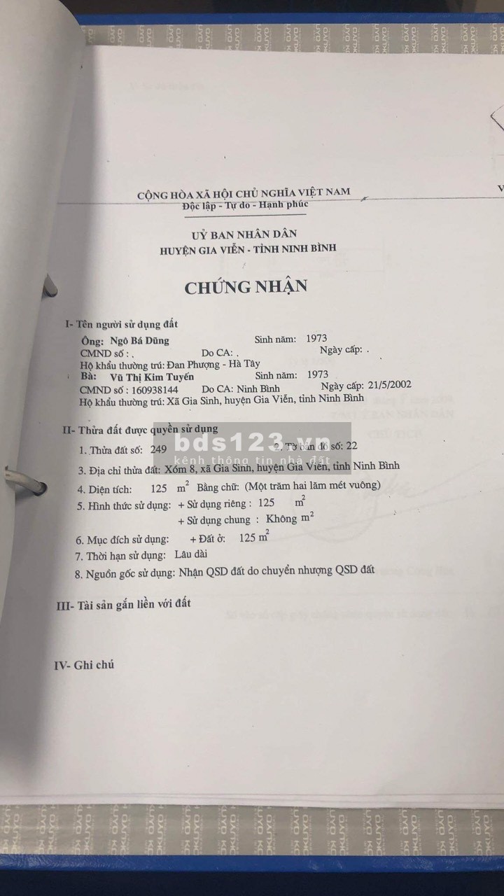 Bán đất tại xóm 9, Gia Sinh, Gia Viễn, Ninh Bình ( đường Anh Trỗi )
