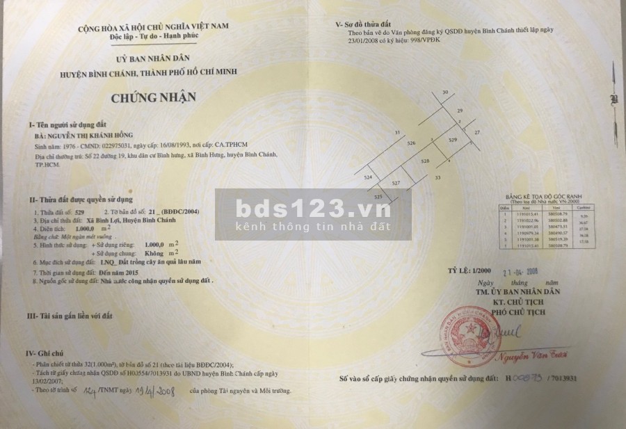 Bán 1000m2 đất trồng cây lâu năm Bình Lợi - Bình Chánh