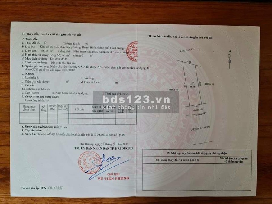 Bán đất mặt đường đôi khu Vạn Phúc, TP HD 56.35m2, mt 4m, hướng Nam, 1.52 tỷ