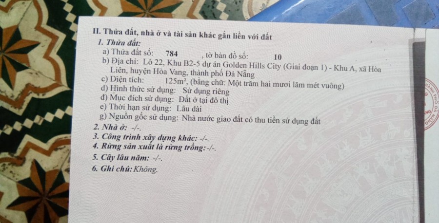 Chính chủ bán đất Golden Hiils City,Xã Hòa Liên,Huyện Hòa Vang, Đà Nẵng