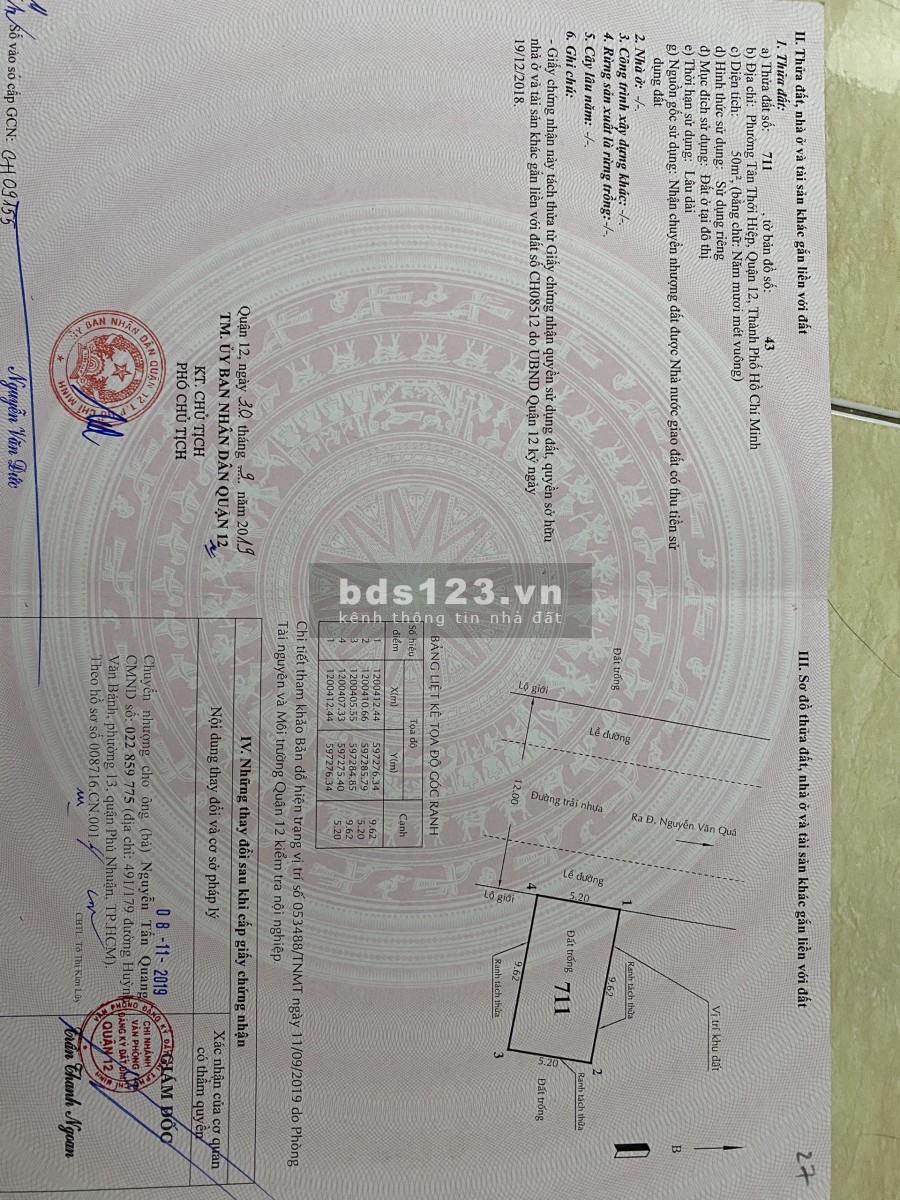 Bán đất đường Nguyễn Văn Quá, Phường Tân Thới Hiệp, Quận 12, Giá 3.1 tỷ (Chính chủ)