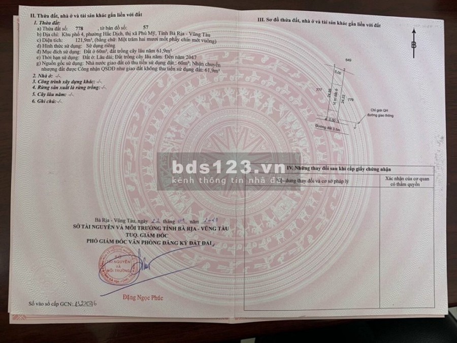 Đất nền Thị Xã Phú Mỹ có sổ hồng từng nền giá rẻ ngân hàng cho vay 70%