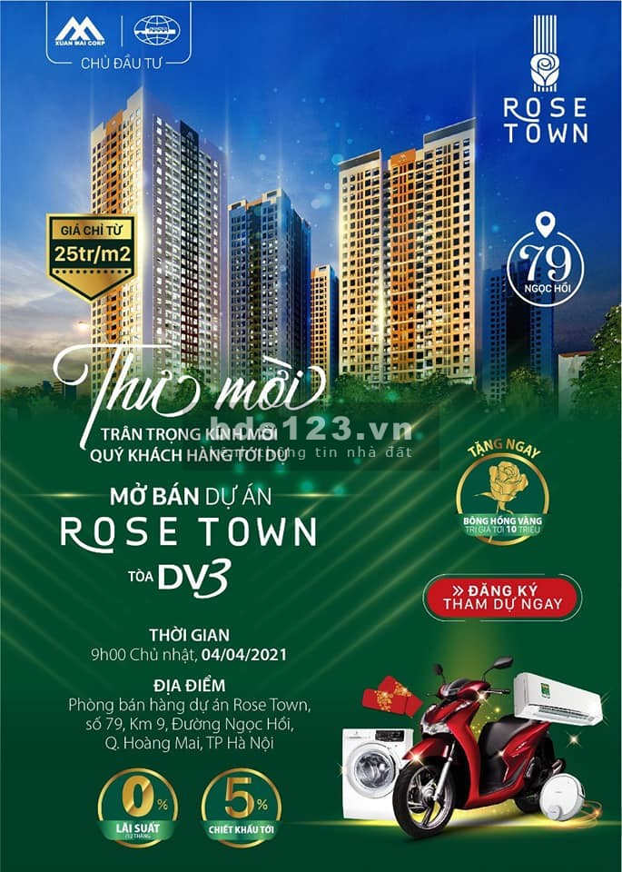 Mở bán tòa DV03 Rose Town 79 Ngọc Hồi, Hoàng Mai, HN