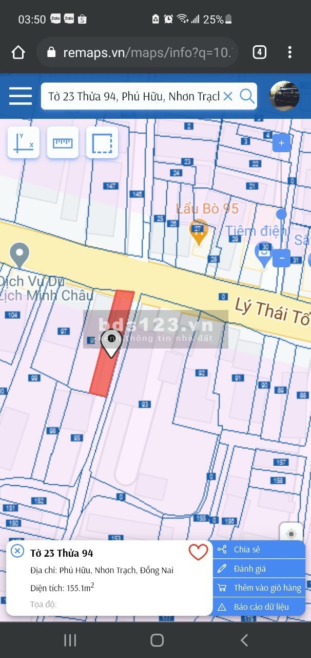 Đất Nhơn Trạch 134m2 mặt tiền Lý Thái Tổ, xã Phú Hữu