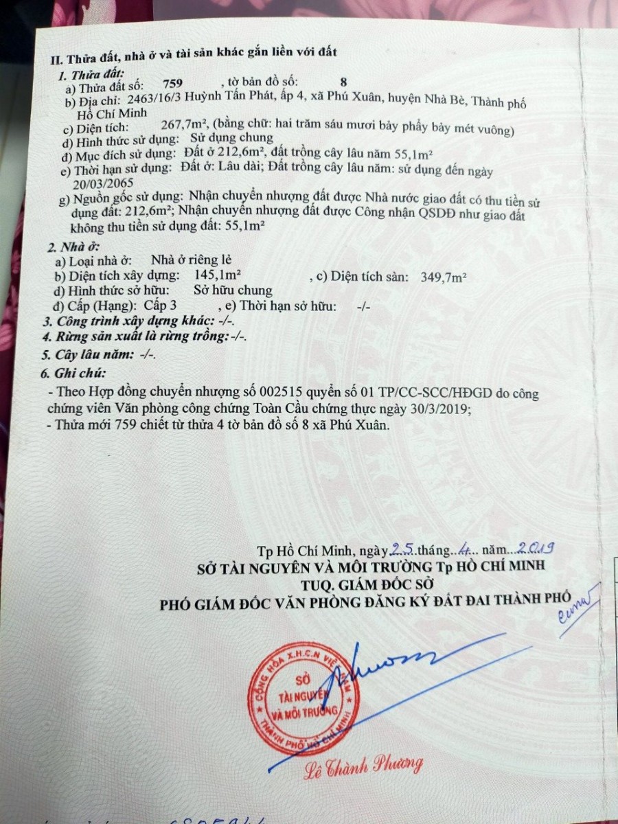 CHÍNH CHỦ BÁN NHÀ 1 TRỆT, 2 LẦU Ở ẤP 4, HUỲNH TẤN PHÁT, PHÚ XUÂN , NHÀ BÈ, TP.HCM