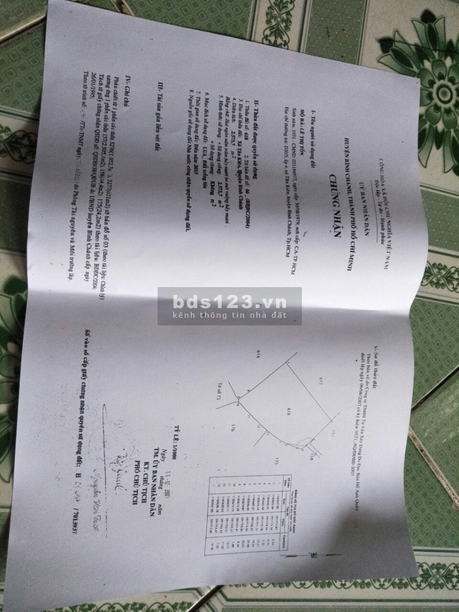 Bán đất Bình Chánh 25000ms tương đương 25 công - Giá 7 Tỷ / 1 công, chấp nhận cho mô giới chào khách