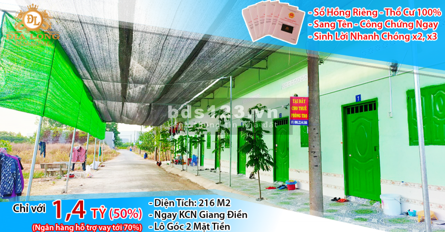 Đất KD vị trí đẹp ngay KCN Giang Điền – 217M2, chỉ với 1,4 tỷ (50%)