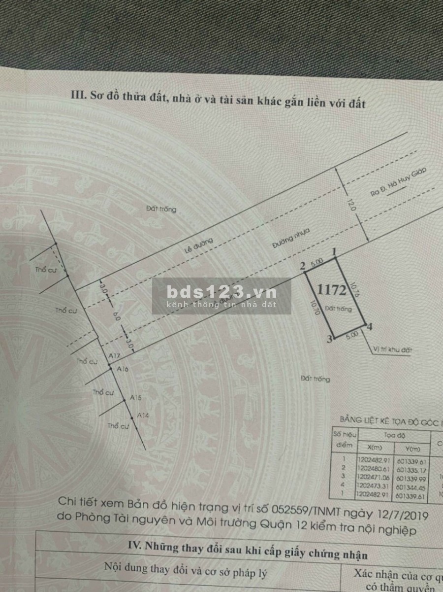 Đất Quận 12, Thạnh Lộc 13, sát ngã tư ga, đường nhựa sổ riêng