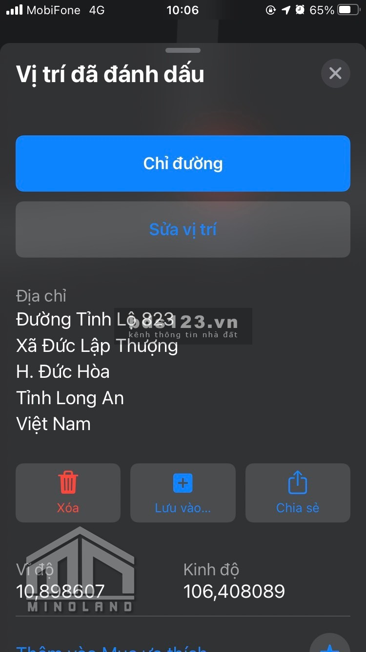 Bán nhà dt: 10x68m mặt tiền đường tỉnh lộ 823, X.Đức lập thượng, H.Đức Hòa, Long An