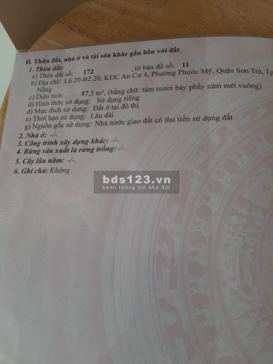 Đất chính chủ Phước Trường 14 Sơn Trà Đà Nẵng gần biển