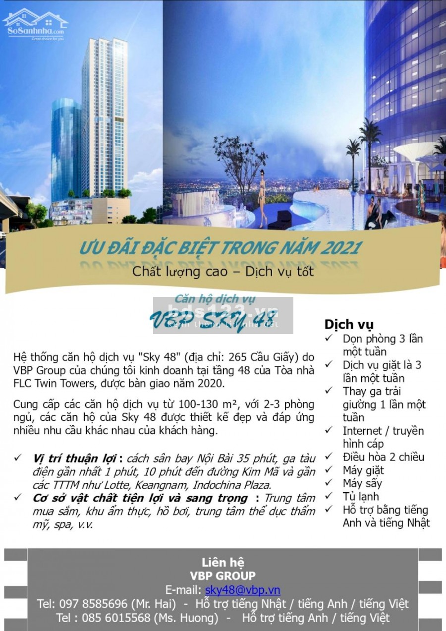 Cho thuê căn hộ tại tầng 48 Chung cư FLC Twin Tower, 265 Cầu Giấy, Quận Cầu Giấy, Hà Nội