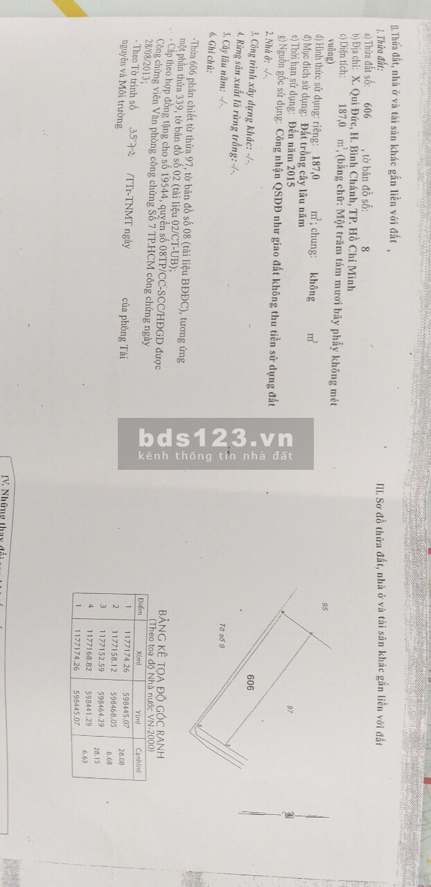 Bán đường Nguyễn Văn Long, Xã Quy Đức, H,Bình Chánh DT 187m2 giá 1,150 tỷ
