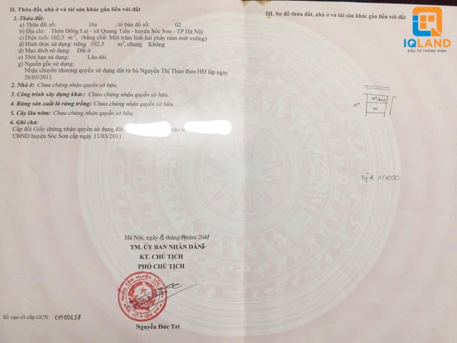 Chính chủ gửi bán 102,5m2 bìa làng Đông Lai - Quang Tiến - Sóc Sơn - Hà Nội
