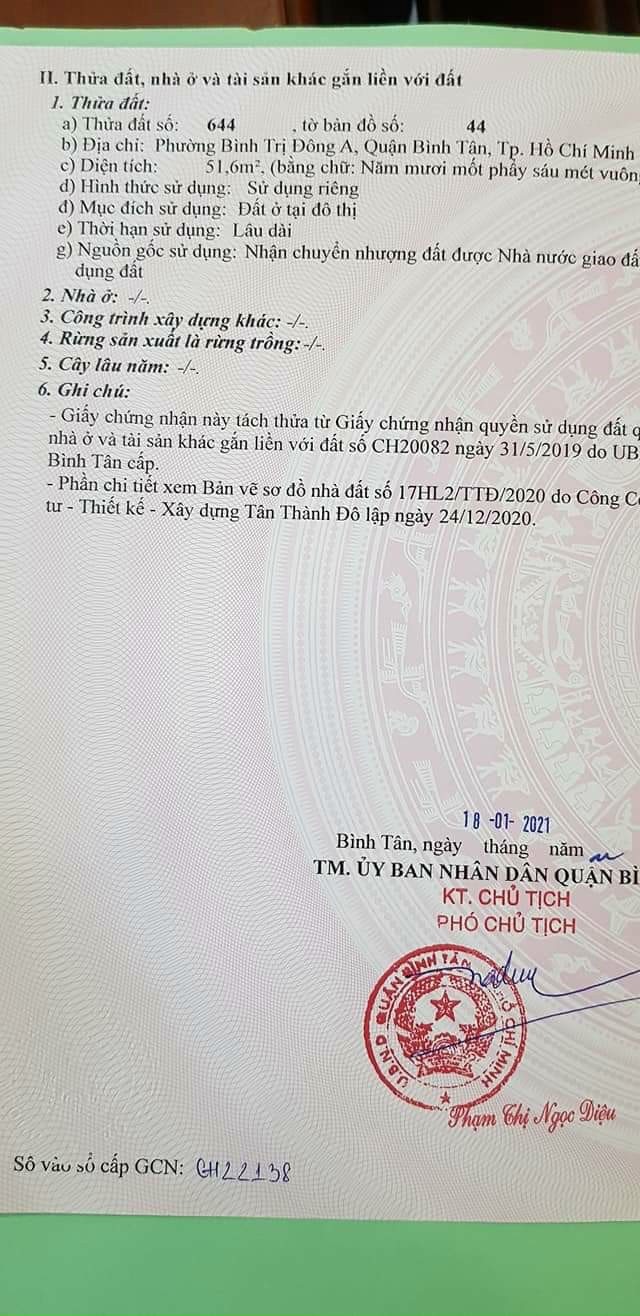Bán đất thổ cư hẻm 758 Hương lộ 2 Bình Tân.