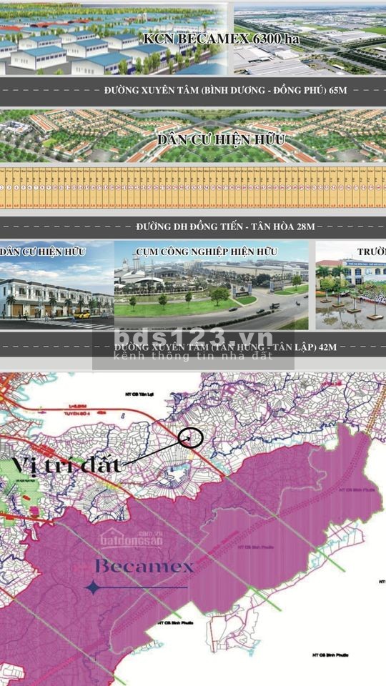 Đất nền ngay KCN Becamex quy mô 6300ha, mặt tiền đường nhựa quy hoạch 28m, trả góp trong 12 tháng không lãi suất