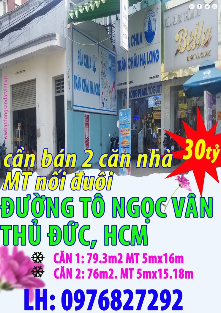 Cần bán 2 căn nhà nối đuôi MT Đường Tô Ngọc Vân Thủ Đức, HCM