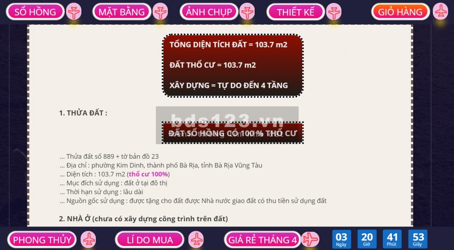 Đất sổ hồng 103.7 m2 100% thổ cư sử dụng riêng đất ở tại đô thị