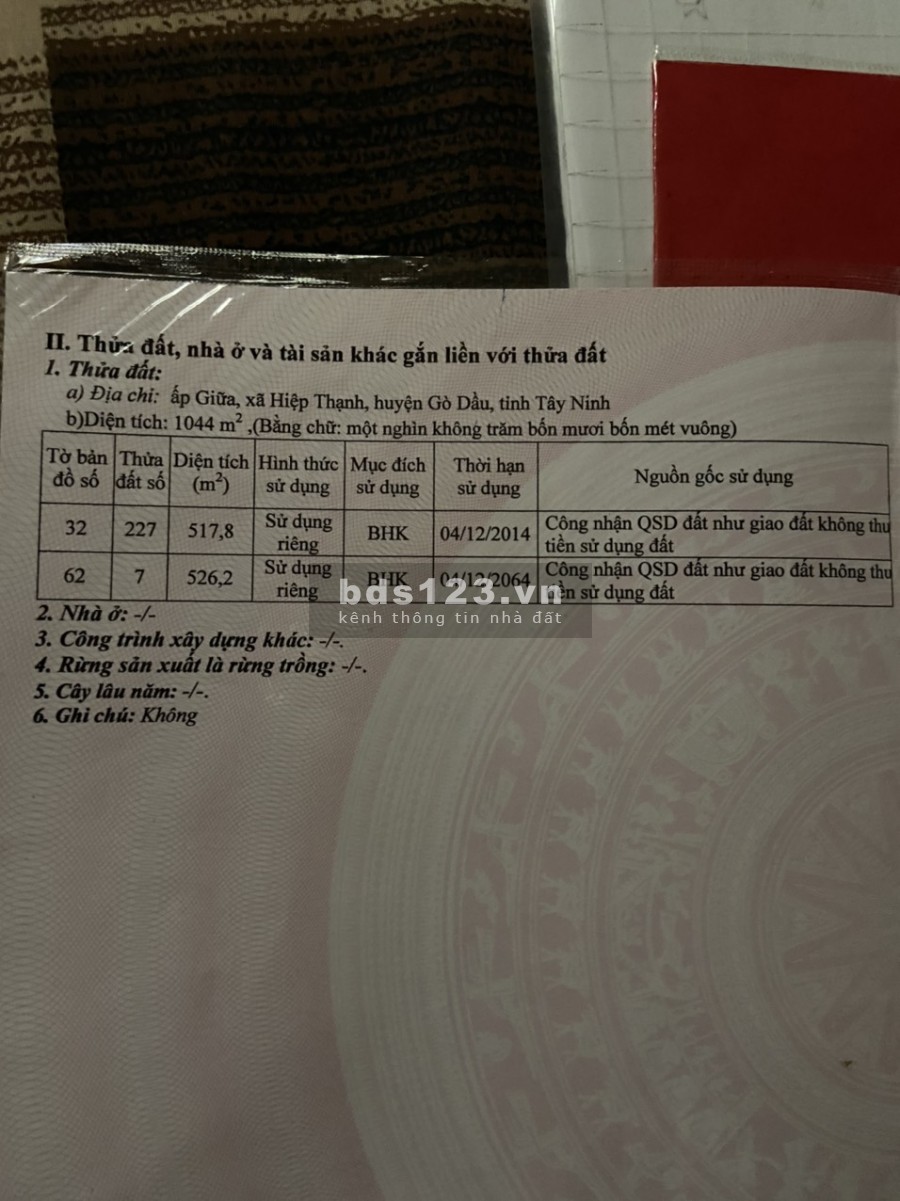 Bán đất đối diện khu Công nghiệp Hiệp Thạnh, huyện Gò Dầu, Tây Ninh