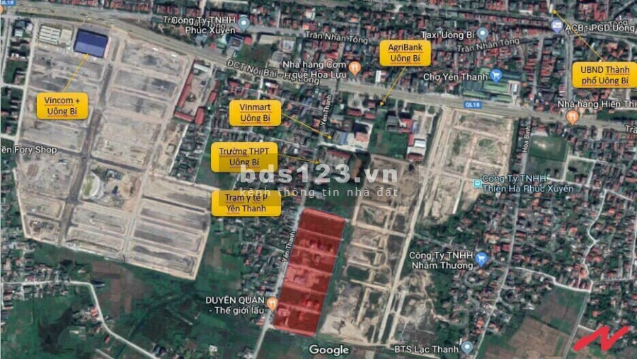 Bán đất nền Hoàng Long đối diện chợ Yên Thanh có sổ đỏ giá 14-16tr/m2 mặt tiền 5.5m dt 82m2