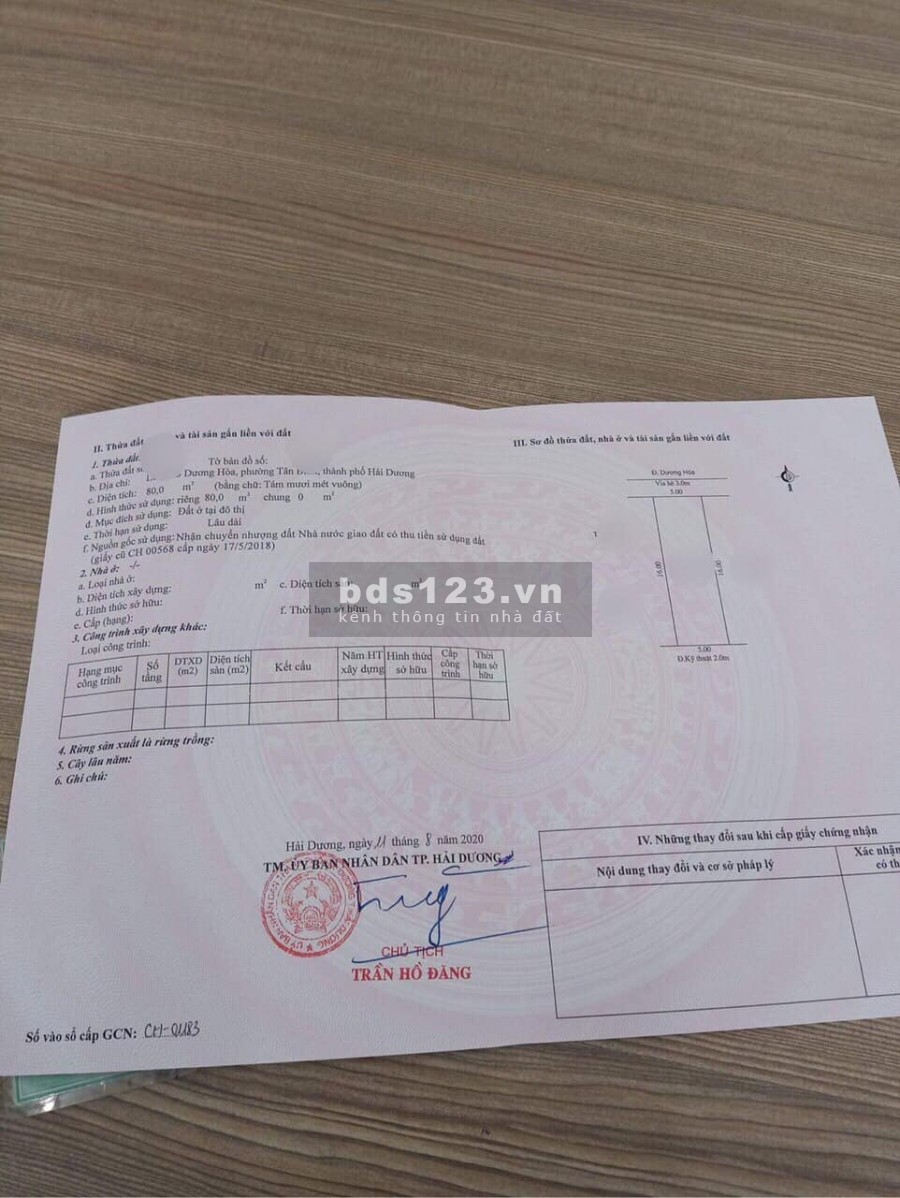Bán đất mặt phố Dương Hòa, TP Hải Dương, 80m2, mặt tiền 5m, đường 16m, giá tốt