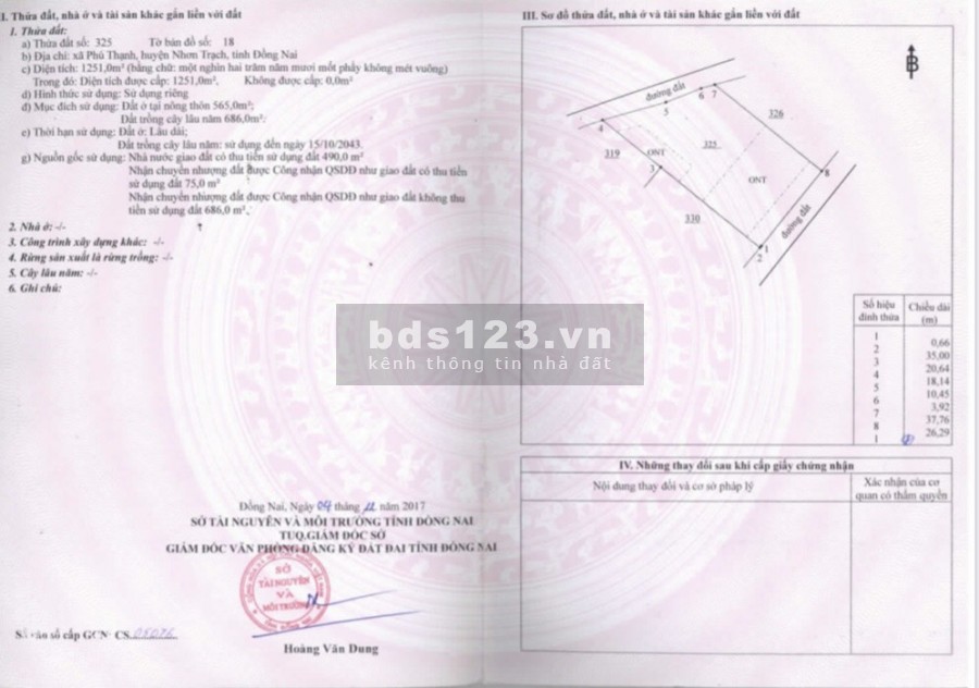 Đất Nhơn Trạch 1251m2 sát mặt tiền đường Vành Đai 3