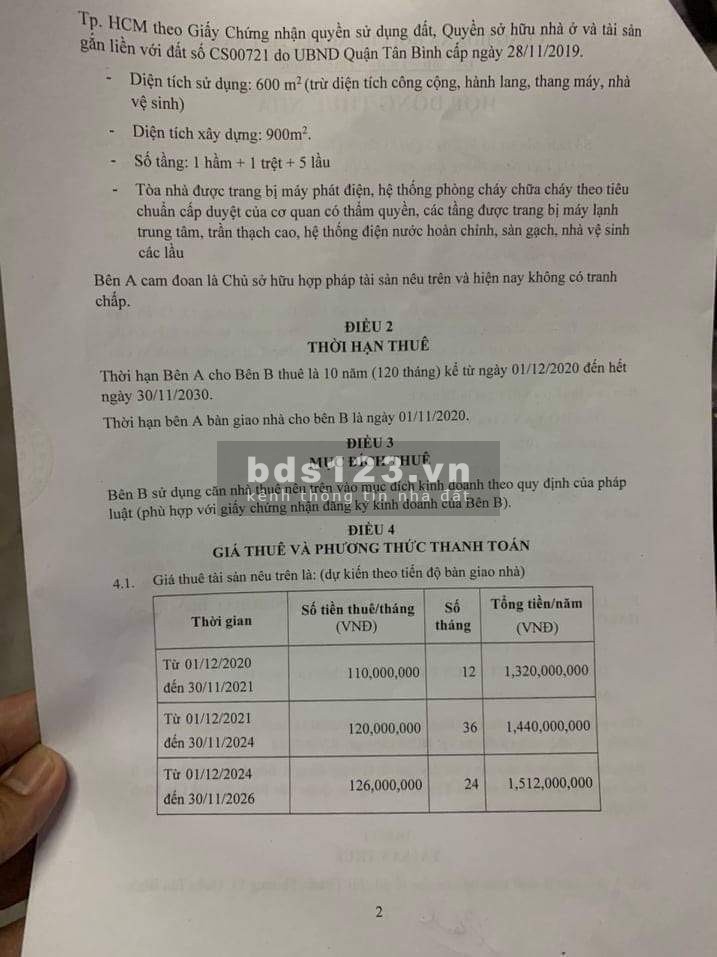 Bán tòa nhà Văn Phòng, Mặt tiền Q. Tân Bình, dòng tiền hơn 1,3 tỷ mỗi tháng.