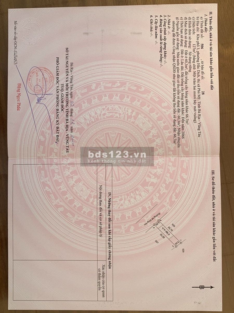 Đất có sổ khu phố 3 Thị Xã Phú Mỹ bán rẻ cần tiền ra nhanh có bớt khi mua