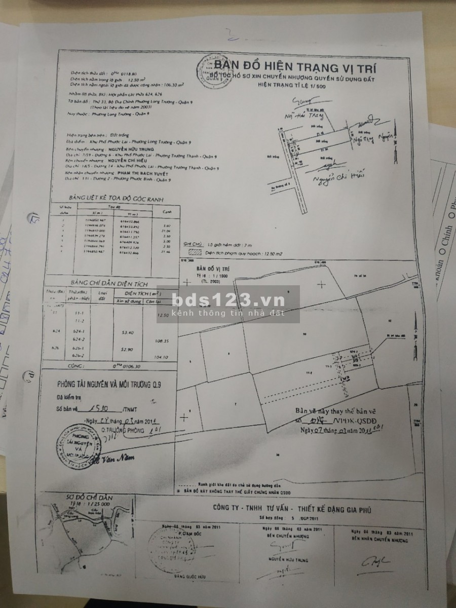 Bán đất quận 9 106m2 ngang 5.25m chỉ 3,6 tỷ gần chợ long trường