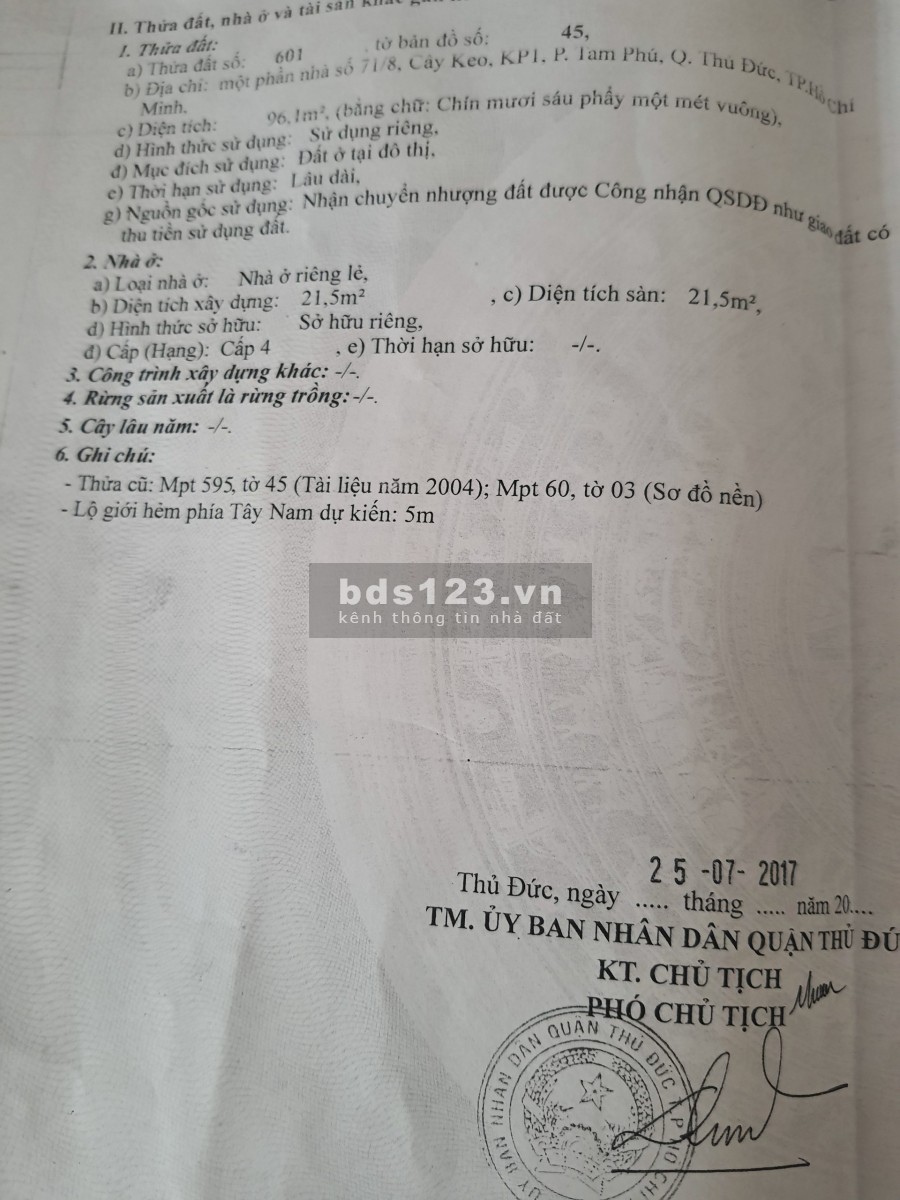ĐẤT ĐƯỜNG CÂY KEO, P.TAM PHÚ, TP.THỦ ĐỨC,LH 0908795128.
