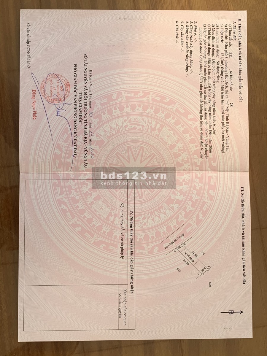 Bán gấp nền B15 Khu phố 3 thị Xã Phú Mỹ ngang 5m dài 27m mặt tiền nhựa 8m và vỉa hè 3m giá rẻ