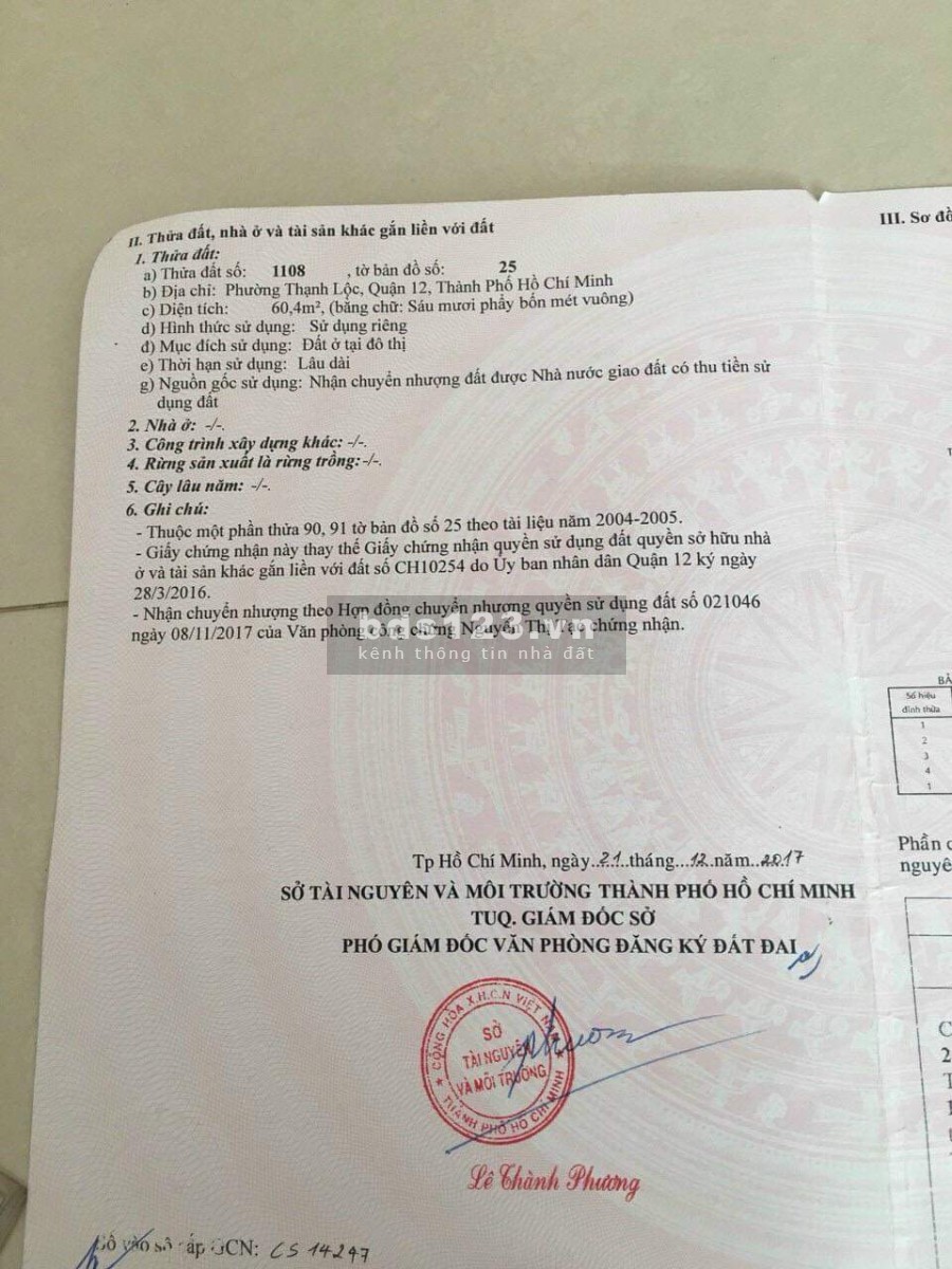 Đất Thổ cư Quận 12 60m2 giá cả yêu thương
