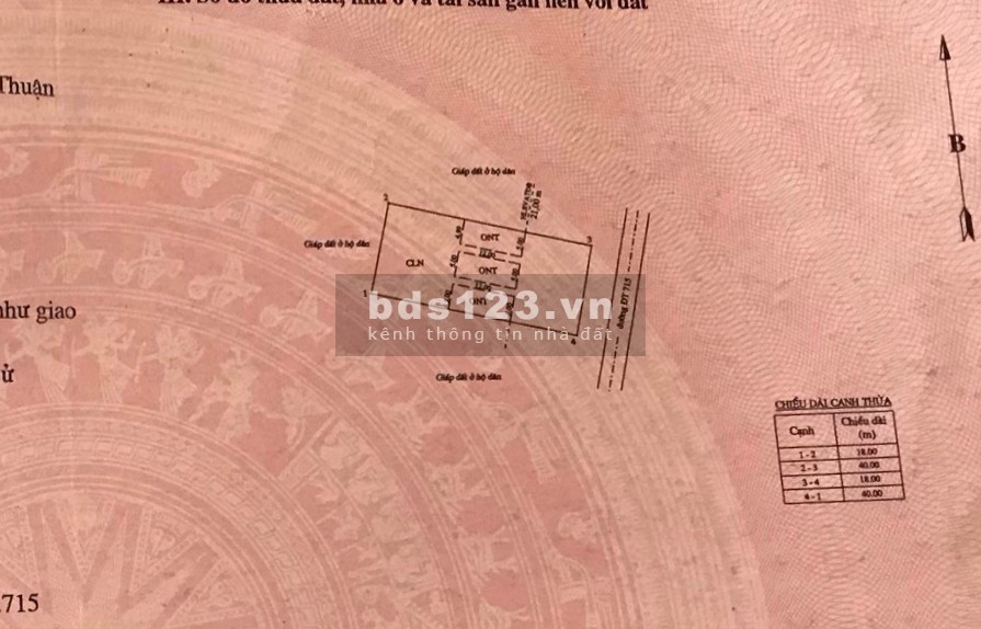 Đất chính chủ mặt tiền 715, có 180m thổ cư