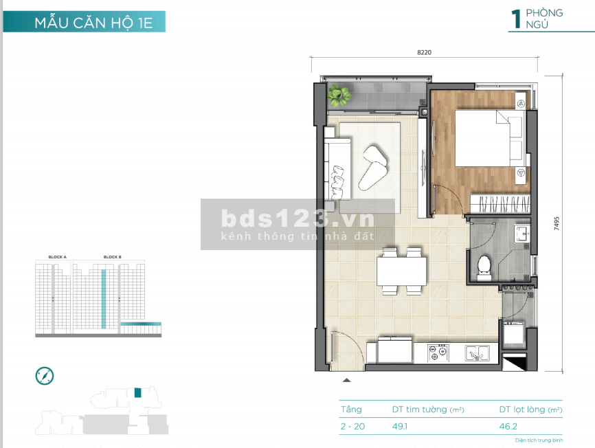 Chính chủ bán căn Dlusso Emereald 1PN 49m2 chênh thấp 2,760 tỷ Full thuế phí