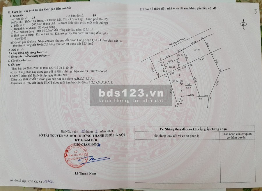 Chính chủ bán đất (đất thổ cư đối diện UBND Xã Thanh Mỹ, Thị xã Sơn Tây, TP. Hà Nội)