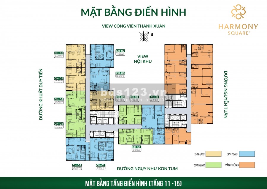GIÁ GỐC CĐT, CHỈ 2.6 TỶ/2PN - 3.4 TỶ/3PN, FULL NT Ở CC HARMONY SQUARE, CK 3%, TẶNG 30TR + VAY LS 0%