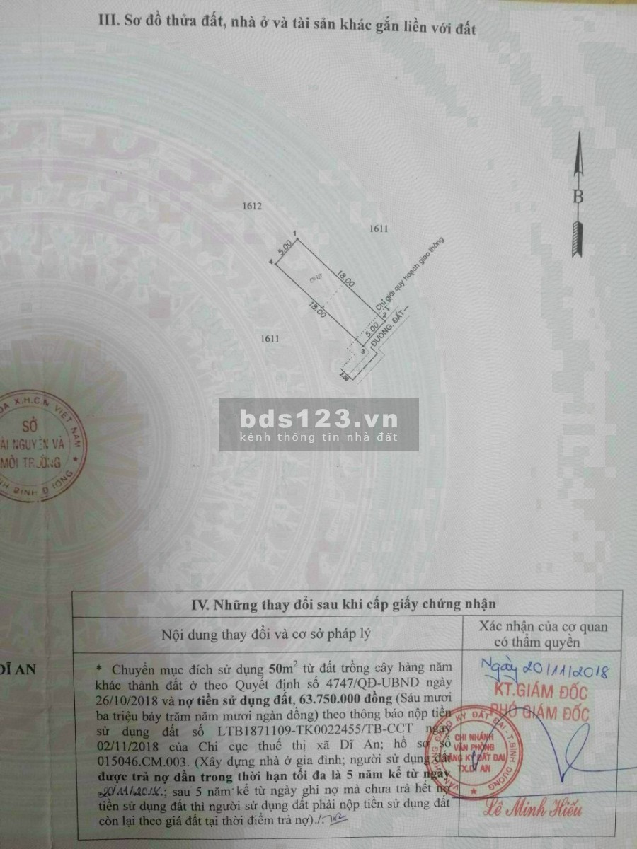 Đất thổ cư Tân Đông Hiệp, gần trường THPT Nguyễn Thị Minh Khai, giá 1.125tỷ, DT 90m2, SHR, 0563603460 Nguyên.