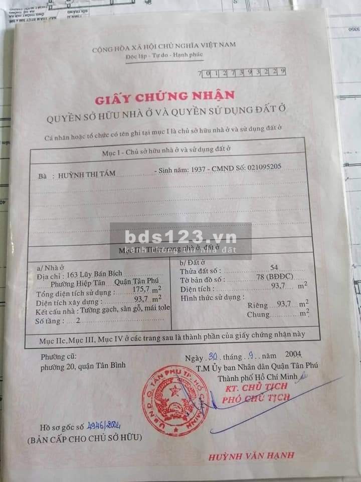NHÀ MẶT TIỀN LŨY BÁN BÍCH - Hai mặt tiền hẻm nội bộ .