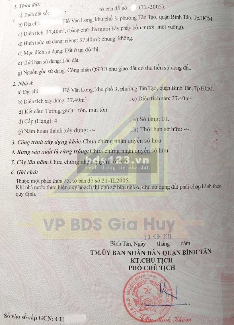 Bán nhà Hồ Văn Long, kp3, phường Tân Tạo, quận Bình Tân